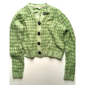 Boden Green Chunky Knit Button Front Cropped Sweater Womens XS